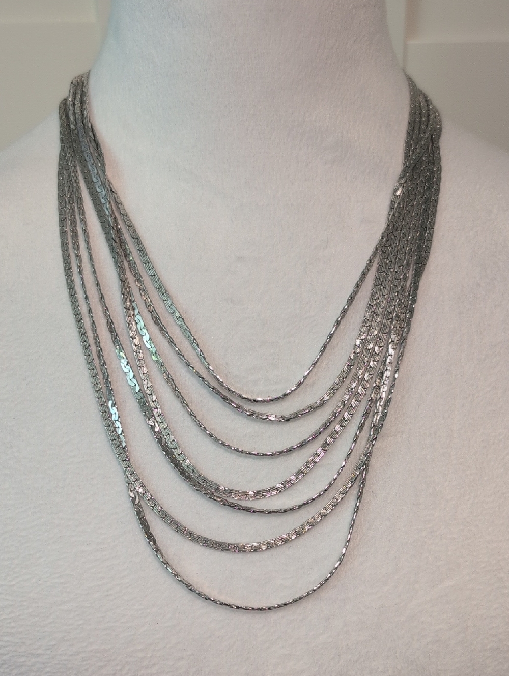 Vintage 1970's D'Orlan Silvertone 6 Strand Liquid Necklace Signed -12"-